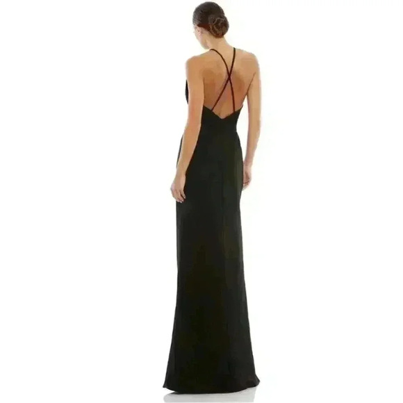 Mac Duggal Halter Criss Cross Column Gown 0 XS Rhinestone Bow Maxi Dress Formal - Picture 8 of 12